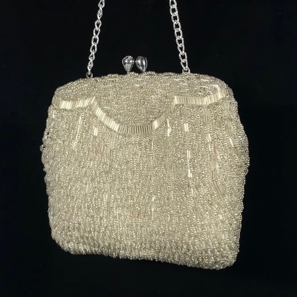 Handbags - Small Silver beaded Handbag, Vintage Art Deco
